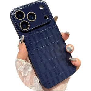 Case for iPhone,Crocodile Synthetic PU Leather Pattern,Camera Lens Protector,Solid Color Soft TPU Frame Wear-Resistant Military Grade Drop Protection Shockproof CoverBlue,iPhone 16 Pro