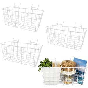 G.CORE Pack of 4 Pegboard Baskets, Metal Shelves Hooks to 1/8" 1/4" Peg Boards, Peg Board Baskets Bins Set - Organize Tools Workbench Accessories Garage Storage Wall Mount Organizer Attachments (Medium, White)