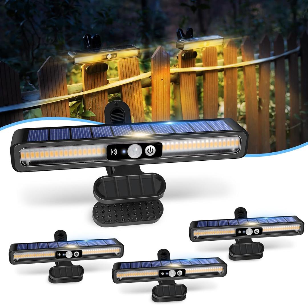 Clip On Solar Motion Lights Outdoor Waterproof, 4 Pack Motion Sensor Outdoor Lights with 36 LEDs, 3000K, Portable Solar Powered Security Light for Fence Garage Camping(Black)