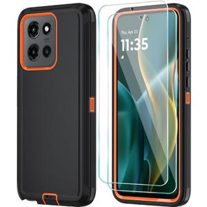 Qinmay Phone Case for Motorola Moto G Stylus 5G 2025 Case with HD Screen Protector, Heavy Duty Shockproof & Cover Phone Case for Moto G Stylus 2025, BlackOrange