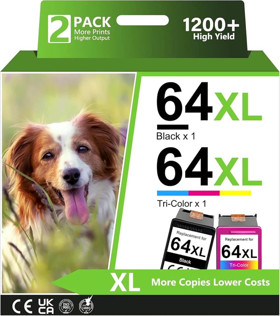 64XL Black and Color Ink Cartridge Replacement for HP Ink 64 64XL Ink Cartridges for 7858 7855 7800 7100 7120 7155 7158 7164 6255 6252 6232 Envy Inspire 7900e 7955e Tango X Printer