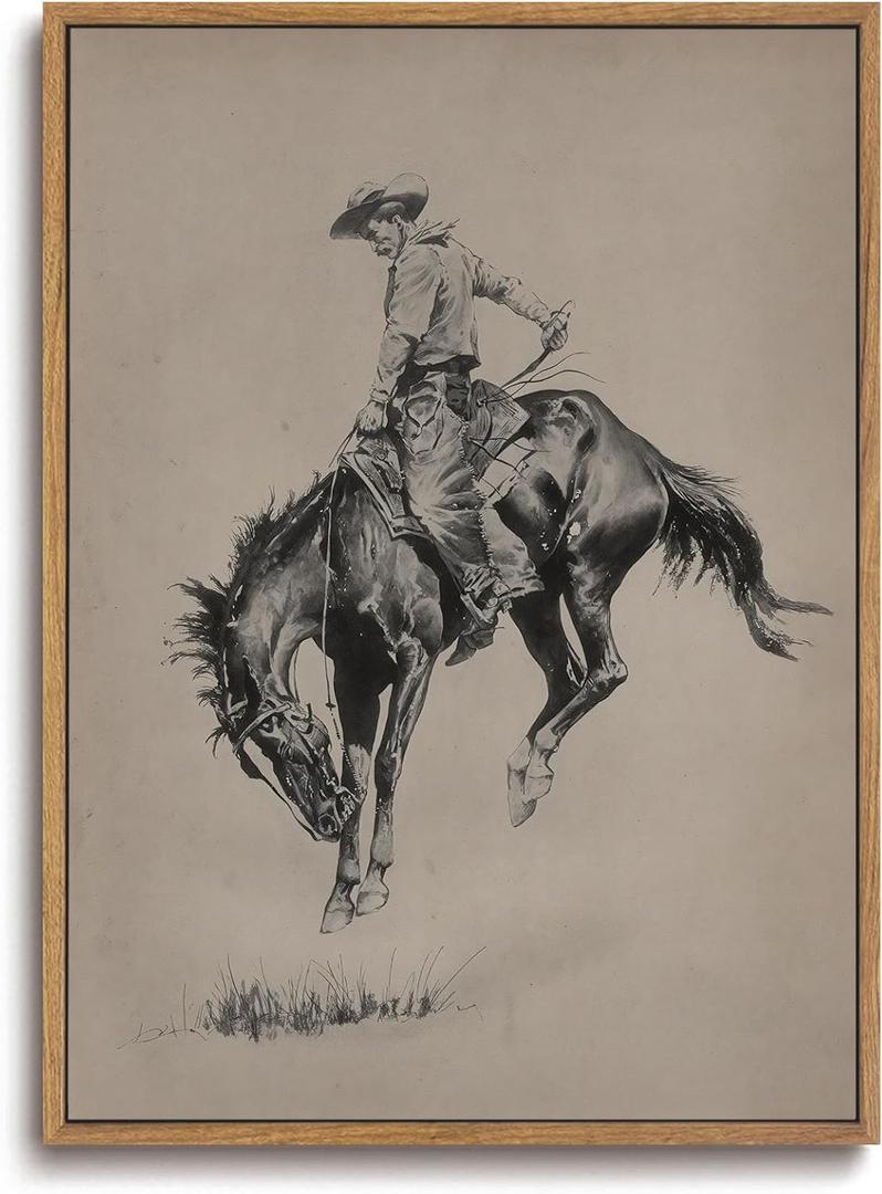 ZZLWBKGL Western Wall Decor Bronco Buster Canvas Art Cowboy Framed Wall Art, 24"L x 16"W