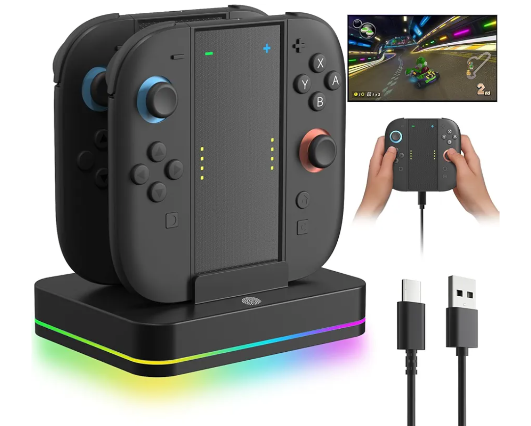 Anpress Switch 2 JoyCons Charging Dock 4-in-1 Switch 2 Controller Charger Station for Switch2 with RGB Light, Simultaneously Charge 4 Joycons ＆ Play While Charging, NS2 Joycons Accessories Gift