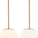 Modern Globe Pendant Light Mid Century Opal Glass Hanging Light Fixture Gold Finish, 2-Light Glass Pendant Lighting for Kitchen Island Dining Room Bedroom Hallway and Bathroom, Glass - 2-Pack