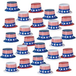 Beistle 66629-25 25-Pack Plastic Toppers with Patriotic Band, Assorted Red/White/Blue, One Size