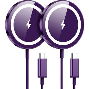 WRVVR for Apple Mag-Safe Charger 2 Pack, Magnetic Wireless Charger for iPhone 17/17 Pro/17 Pro Max/Air/16 15 14 13 12 Pro Max Plus mini,Charging Pad for Airpods Pro 3 2,Strong Magnet, Violet