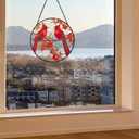 Stained Glass Style Cardinal Suncatcher, 7.87 Inch (20cm) Round Real Glass Window Hanging with Gift Box and Chain, Bird Decor Gift