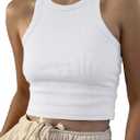 Artfish Women Casual Basic Sleeveless High Neck Rib-Knit Y2k Crop Tank Top (Small, White)