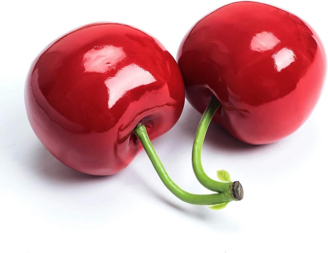 XINFU Fake Artificial Fruit Big Double Cherry Decoration Simulation Food Model Kitchen Photography Props (Red)