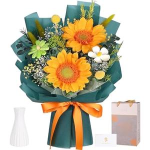 Preserved Sunflower Bouquet - Forever Flowers for Delivery, Green Flower That Last 3 Years, Eternal flowers Bouquet for Her Mother Mom Wife Friends Birthday Sunflower Gifts for Women