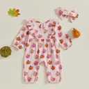 Halloween Baby Girl Outfit Infant Fall Clothes Long Sleeve Bubble Romper Pumpkin Bodysuit Jumpsuit with Headband (0-3 Months)