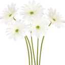 White Gerbera Daisy Artificial Flowers 5PCS Real Touch Latex Silk Daisies Flowers Artificial, 26.7" Long Stem Fake Flowers with Stems for Wedding Bouquets, Home Dcor, or Daisy Centerpieces