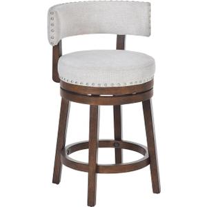 COLAMY Swivel Bar Stool, Modern Swivel Barstool with Back, Counter Height Bar Stools, 25 Inch Upholstered Wood Barstool for Kitchen Island Dining Room Bar, Beige