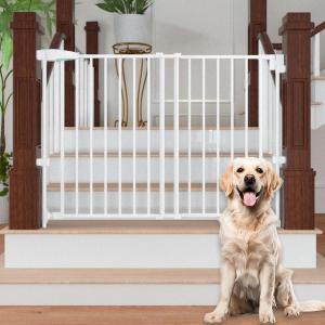 No Bottom Bar Baby Gate for Stairs Doorways, 29.5-43 in Wide Dog Gates Indoor, Adjustable Child Safety Gate Walk Thru, Auto Close Pet Gate for Kids Expandable Wall Mounted, Portable White