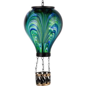 Starsoul Hot Air Balloon Solar Lantern Flickering Flame Light Tie-Dye Style Glass Solar Powered Hot Air Balloon Lamp Hanging Outdoor Lantern Waterproof Decor for Patio, Garden, Porch
