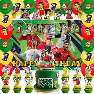 42Packs Soccer Ronaldo Birthday Party Supplies Pack IncludesBannerCake TopperBlackdrop,Balloons for Soccer Ronaldo Party Supplies