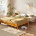 LINSY Wood Bed Frame Full Platform Bed, Retractable Bedframe with Solid Wood Slat Bases, Full-Size Wooden Platform Bed Frames Full Size, Boho Bed Frame No Headboard, No Box Spring Needed