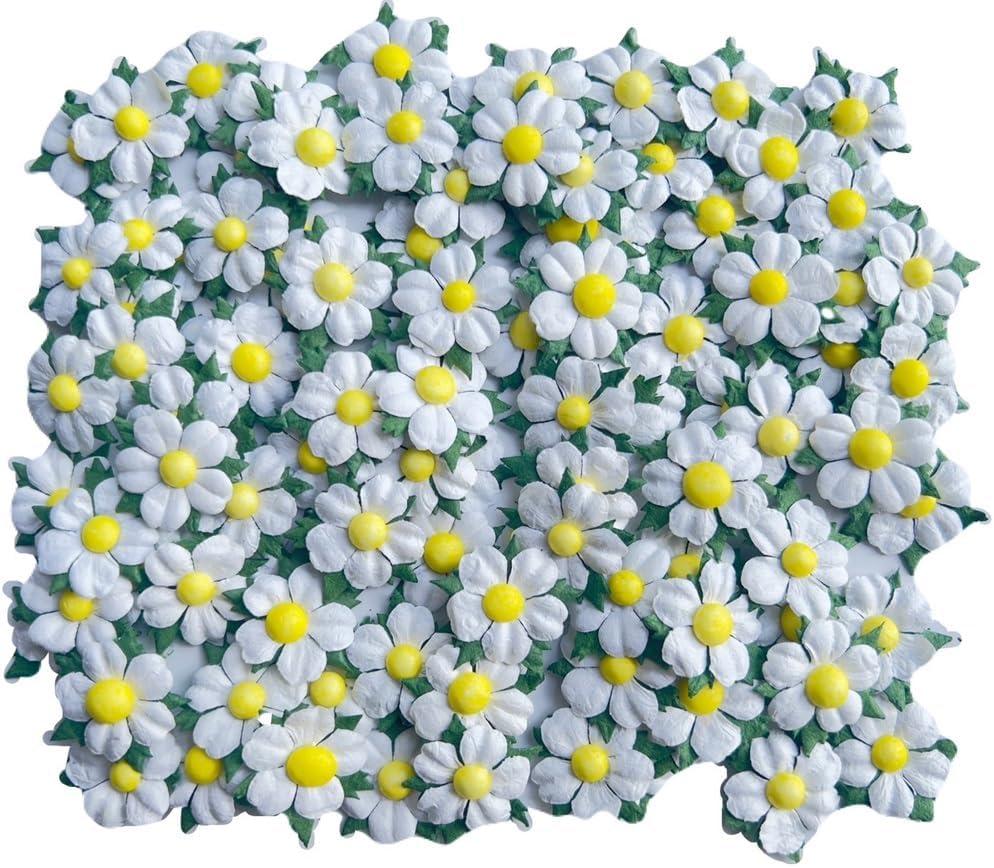 Handmade100 Pcs Mulberry Paper Flowers 30x30mm Mini Paper Flowers Scrapbooking Wedding DIY Craft Supplies Card Artificial Flowers (.White.)