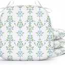 4 Pack Grandmillenial Chair Cushions for Dining Chairs 17" x 16" x 2" D-Shaped Breathable Blue and White Floral Linen Kitchen Chair Pads with Ties Washable Non Slip Seat Cushion