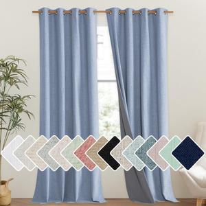 NICETOWN Stone Blue Vintage Linen 100% Blackout Curtains for Living Room, Thermal Insulated Curtains 108" Long, Noise Reducing Window Treatment Drapes for Hall Room, 52" Wide Per Panel, Set of 2