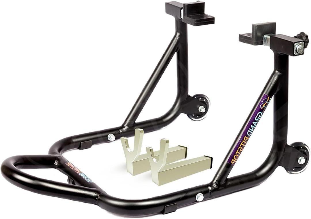 GRAND PITSTOP Motorcycle Stand, Paddock Lift Stand for Rear Wheel with Fork & Swingarm Spool,Weight Capacity 529 lbs/240 Kg's, Dismantable Stand, for Honda Kawasaki Suzuki Motorcycles, Black