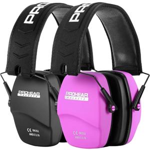 PROHEAR 016 Shooting Ear Protection Earmuffs 2 Pack, NRR 26dB for Gun Range, Hunting -Black and Pink