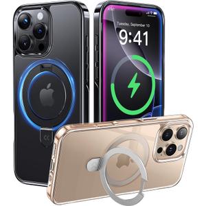 CASEKOO Black Titanium for iPhone 16 Pro Max Case with Magnetic Ring Stand [Compatible with MagSafe] [16FT Military-Grade Protection] Shockproof Polished Frame Phone Grip Cover 6.9 inch