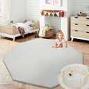 HOMBYS Memory Foam Baby Play Mat Extra Thick for Playpen, 61x61 Portable Octagon Playpen Mat for Kids, Toddler Crawling & Play, Super Soft Velvet with Non-slip Backing Baby Playpen Mat, Light Grey