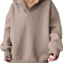 ANRABESS Womens Oversized Hoodies V Neck Sweatshirts Fleece Long Sleeve Pullover Y2K Clothes 2025 Fall Trendy Outfits (Medium, Coffee Grey)