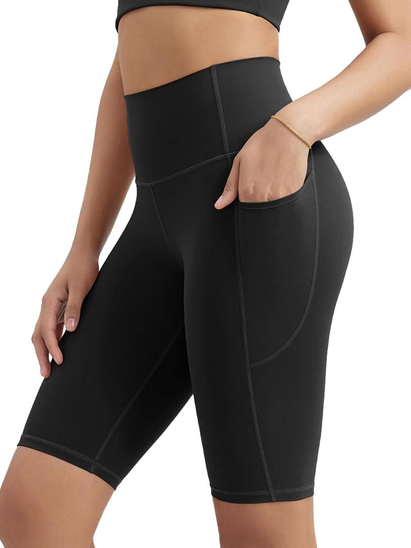 ODODOS Women's High Waist Lounge Yoga Shorts with Pockets, 4"/6"/8"/10" Buttery Soft Biker Shorts (Medium, Black)