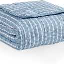 L'AGRATY Weighted Blanket - 48"x72" 15lbs Cooling Breathable Heavy Blanket Microfiber Material with Glass Beads Big Blanket for Adult All-Season Summer Fall Winter Soft Thick Comfort Blanket (Blue and White Stripe Pattern)