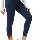 Tall Womens 32/34/36 Inseam Fleece Lined Leggings Thermal High Waisted Yoga Pants 3 Pockets Winter Warm Bottoms (Blue, L)