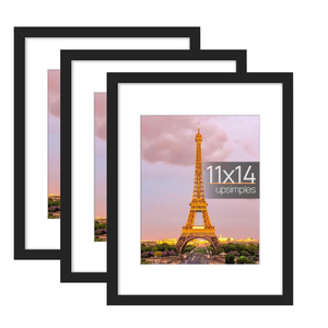 UPSIMPLES 11X14 PICTURE FRAME SET OF 2,MADE OF HIGH DEFINITION GLASS FOR 8X10 WITH MAT OR 11X14 WITHOUT MAT,WALL MOUNTING PHOTO FRAME BLACK