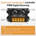 RGBZONE Dual Channel CCT LED Dimmer, DC 5V/12V/24V 30A PWM Dimming Controller, Warm White & Cool White Knob Brightness Adjustment for 5050 3528 LED Strips