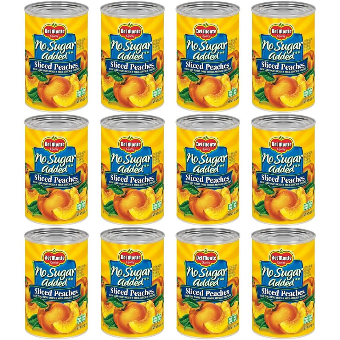 Del Monte No Sugar Added Yellow Cling Sliced Canned Peaches, 14.5 oz Can (Pack of 12) (EXP 04/28/26)