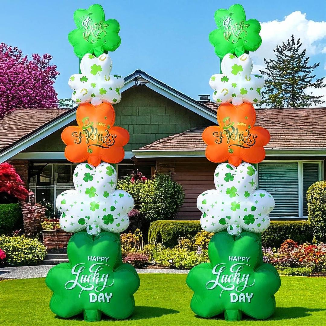 Fourluoo 2 Pcs 5.3ft St Patricks Day Inflatable Shamrock Outdoor Yard Decoration Blow up Shamrock Yard Decor with LED Lights Lucky Cheerful Green Clover for Irish Party Indoor Garden Lawn Porch Decor