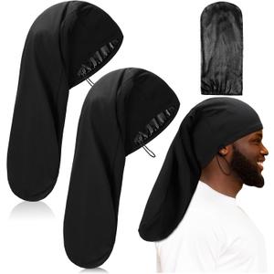 Tatuo 2 Pieces Satin Lined Unisex Jumbo Dreadlock Cap Long Dreads Hair Head Wrap Sleeping Cap Hair Accessories Sleep Bonnet (Black, 20 x 9 Inch)