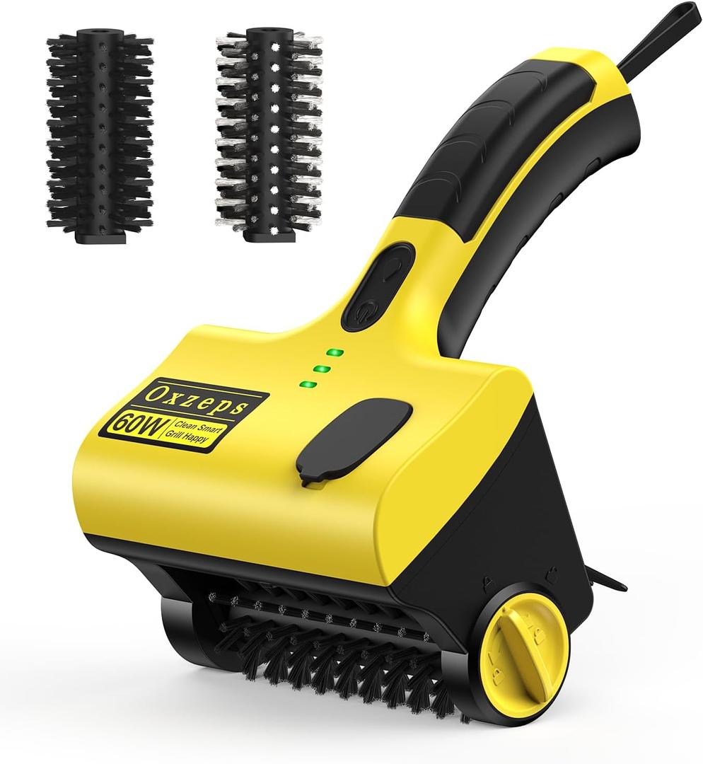Oxzeps Outdoor Electric BBQ Brush, 2600mAh Battery Capacity 7.4V 2-Speed Power Control Rechargeable Grill Brush with 2 Brush Heads, 360 Rotating Cleaning Brush.