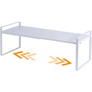 Expandable Cabinet Shelf Organizer Riser for Kitchen Pantry Cupboard Under Sink Countertop (White, 8.2D * 12.2-21.6W * 7.7H)