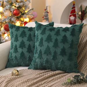 DFXSZ Christmas Tree Pillow Covers 20x20 inch Set of 2 Christmas Decoration Green Soft Plush Faux Fur Jacquard Throw Pillows for Bedroom Sofa Holiday Festivals Winter Home Decor PTK006A20