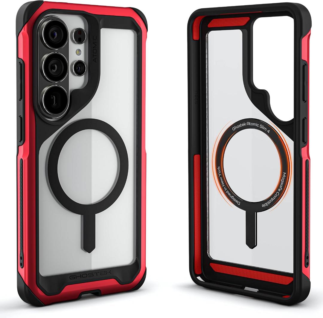 Ghostek Atomic Slim Samsung Galaxy S26 Ultra Case MagSafe Compatible, Magnetic Clear Heavy Duty Metal Cover Designed for 2026 S26Ultra (6.9") (Red)