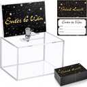 1 Pcs 6.3 x 4.4 x 4 Inch Acrylic Raffle Box with Lock 200 Pcs Raffle Tickets Cards Ticket Box with Sign Holder Suggestion Storage with Slot Clear Donation Collection for Vote (Black)