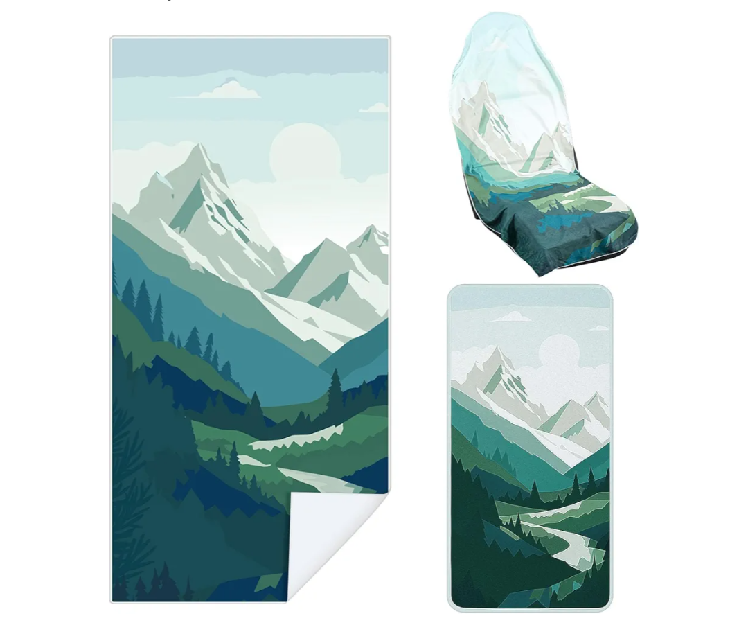 2 Pack Car Seat Towel Cover and Athletic Running Towel with Storage Bags, Sweat Washable Gym Seat Protector Non Slip for Dog Pet Workout Running Outdoor Sport Activities(Yosemite)