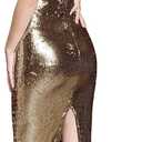 Dress The Population Womens Sloane Rounded V Neck Bodycon Midi Dress (M, Gold)