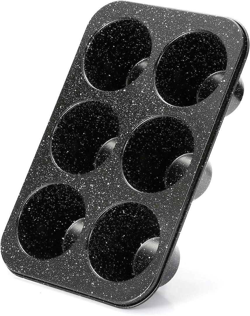 Monfish Jumbo muffin pan 6 Cup, deep muffin pan extra large cupcake tin black granite finish carbon steel baking pan 3.5dia x3 inch cup