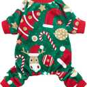 Fitwarm Christmas Dog Pajamas, Dog Winter Clothes for Small Dogs Boy Girl, Lightweight Velvet Pet Jammies, Red, Green, Medium