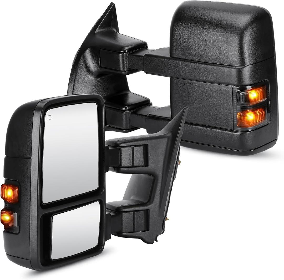 Heated Towing Mirrors for Ford F 250 F 350 F 450 F 550 Super Duty 2008-2016
Adjustable & Heated Glass, Telescoping & Folding, Side Tow Mirror Pair set with Turn Signal (Black)