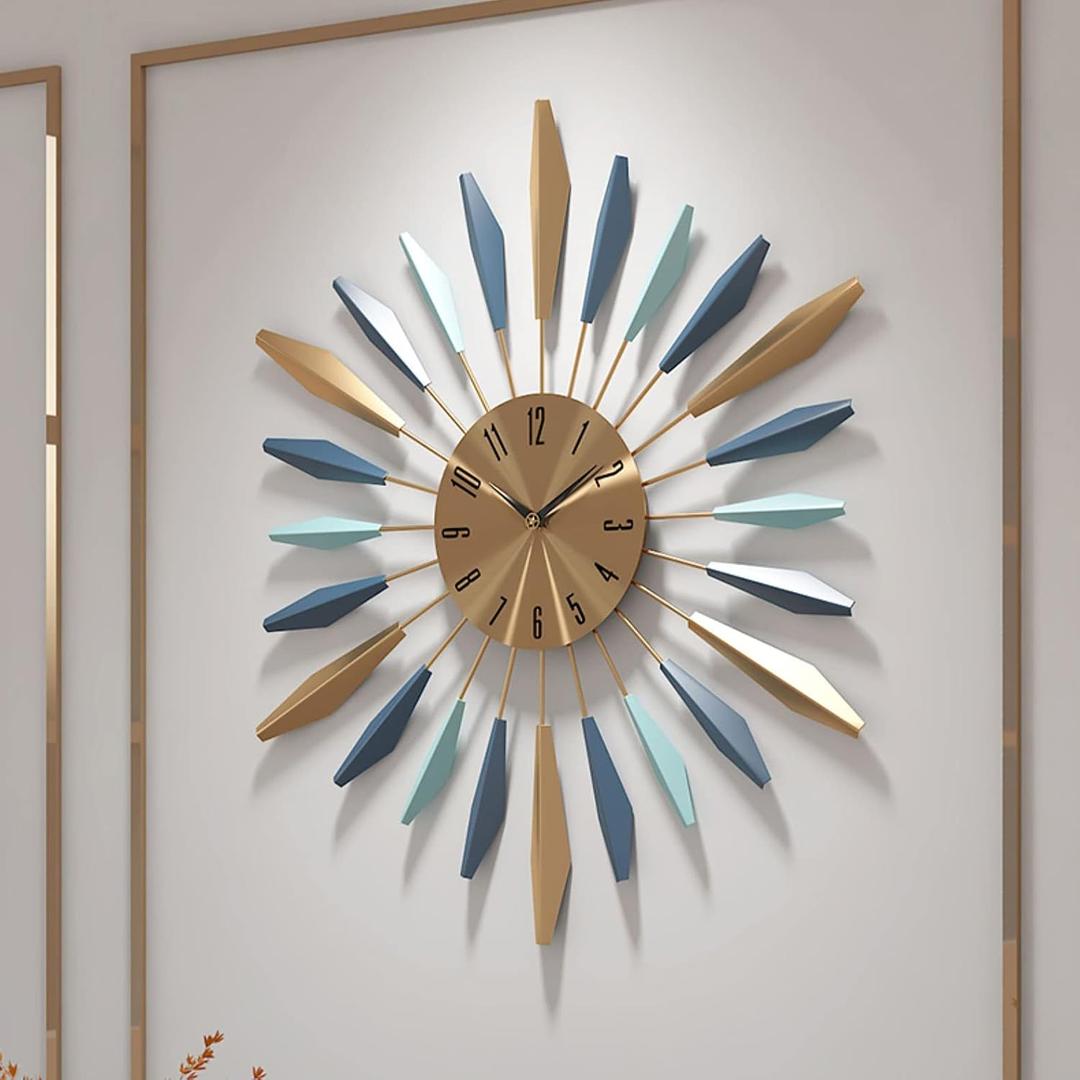 YISITEONE 28 Inch Large Wall Clock Metal Decorative, Mid Century Silent Non-Ticking Big Clocks, Modern Home Decorations for Living Room,Bedroom,Dining Room,Office