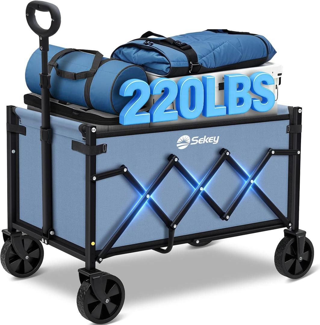 Sekey Wagon Cart with Wheels with 220LBS Capacity,Heavy Duty Wagon Carts Foldable,Lightweight Utility Portable Cart for Grocery, Shopping, Garden, Camping. Blue