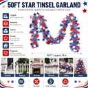 50 FT 4th of July Garland Decorations - Patriotic Star Tinsel Garland, Red White Blue Metallic Party Supplies Decor for America 250th Anniversary, Memorial Day Indoor Outdoor Porch Party Yard
